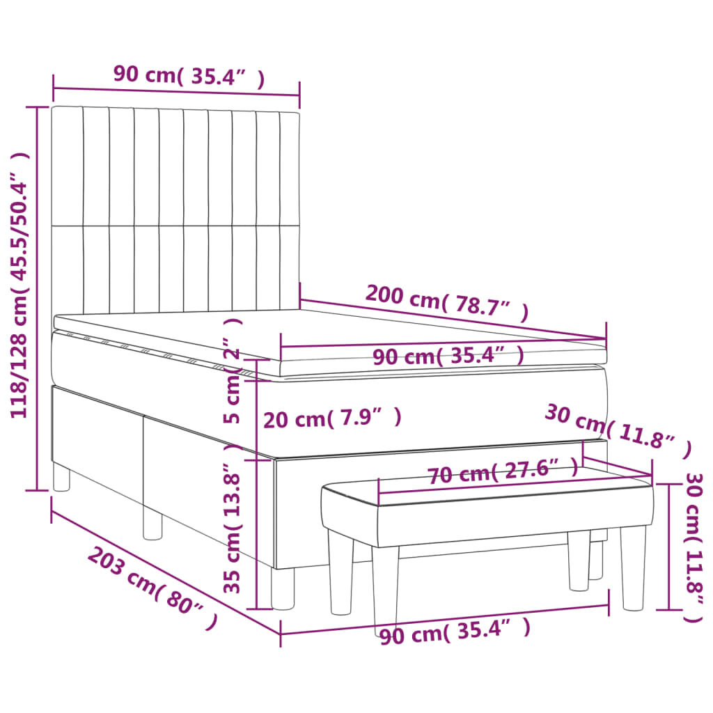 vidaXL Κρεβάτι Boxspring με Στρώμα Σκούρο Πράσινο 90x200 εκ. Βελούδινο