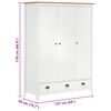 vidaXL Ντουλάπα Hill Τρίφυλλη Λευκή 127x50x170 εκ. Μασίφ Ξύλο Πεύκου