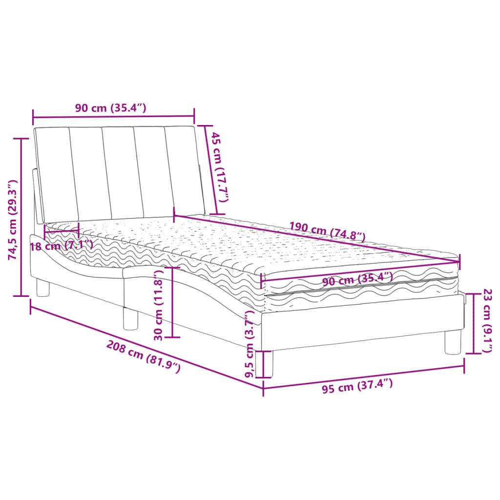 vidaXL Κρεβάτι με Στρώμα Σκούρο Πράσινο 90x190 εκ. Βελούδινο