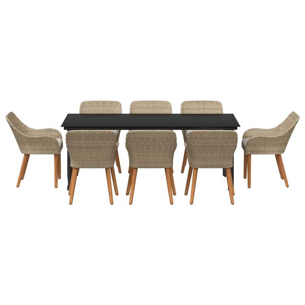 vidaXL Σέτ φαγητού για κήπο με μαξιλάρι 9 pcs Μπεζ συνθετικό ρατάν
