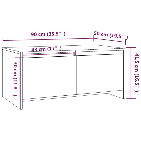 vidaXL Τραπεζάκι Σαλονιού Γκρι Sonoma 90x50x41,5 εκ. Επεξ. Ξύλο