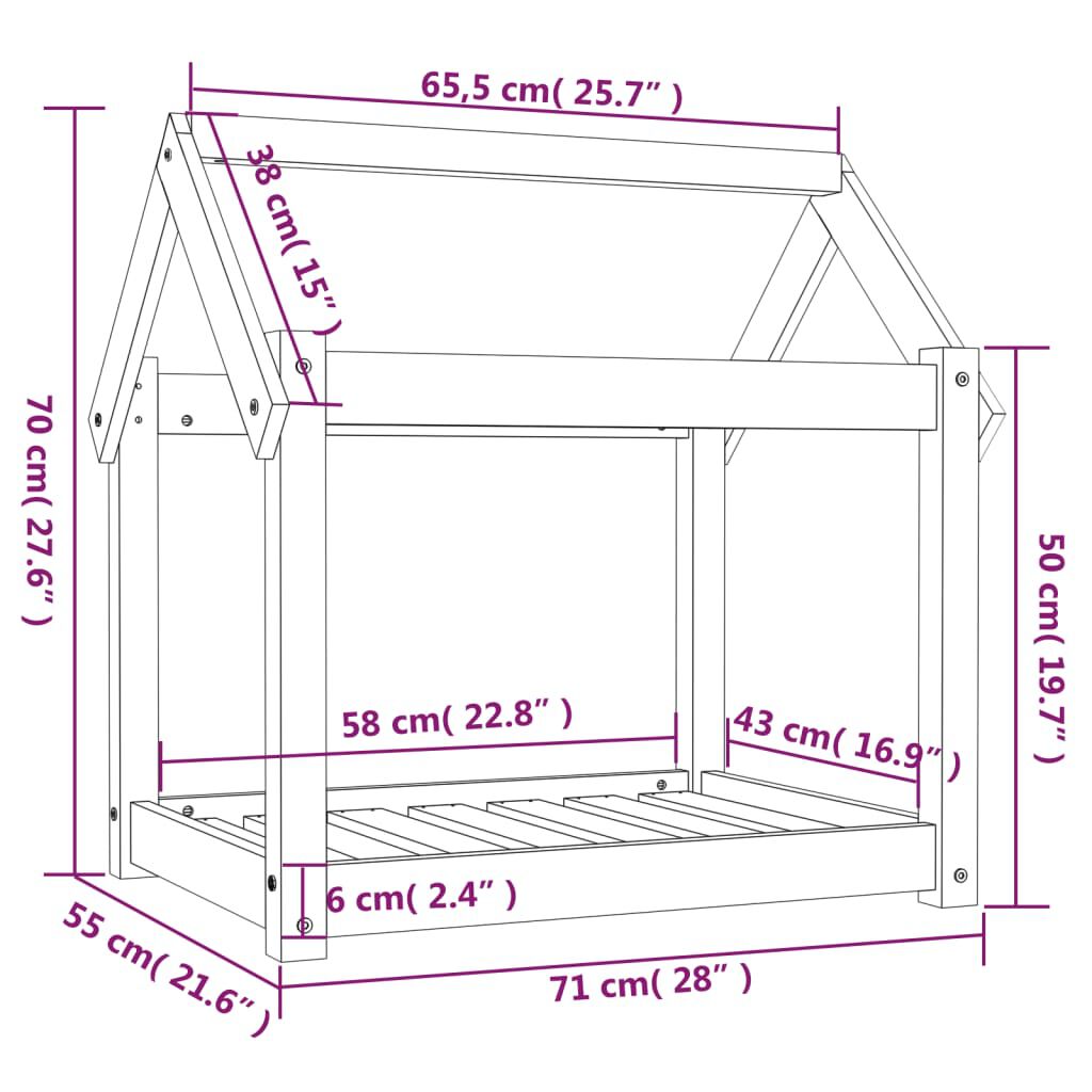 vidaXL Κρεβάτι Σκύλου Μαύρο 71x55x70 εκ. από Μασίφ Ξύλο Πεύκου