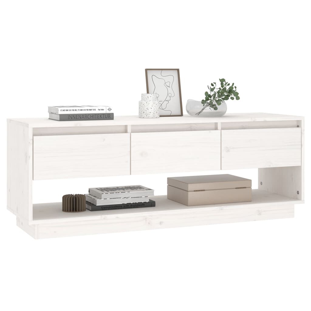 vidaXL Έπιπλο Τηλεόρασης Λευκό 110,5x34x40 εκ. από Μασίφ Ξύλο Πεύκου