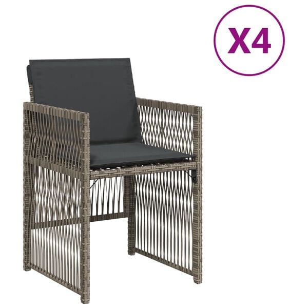 vidaXL Καρέκλες Κήπου 4 τεμ. Γκρι από Συνθετικό Ρατάν με Μαξιλάρια