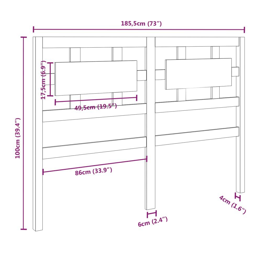 vidaXL Κεφαλάρι Κρεβατιού Μελί 185,5 x 4 x 100 εκ. Μασίφ Ξύλο Πεύκου