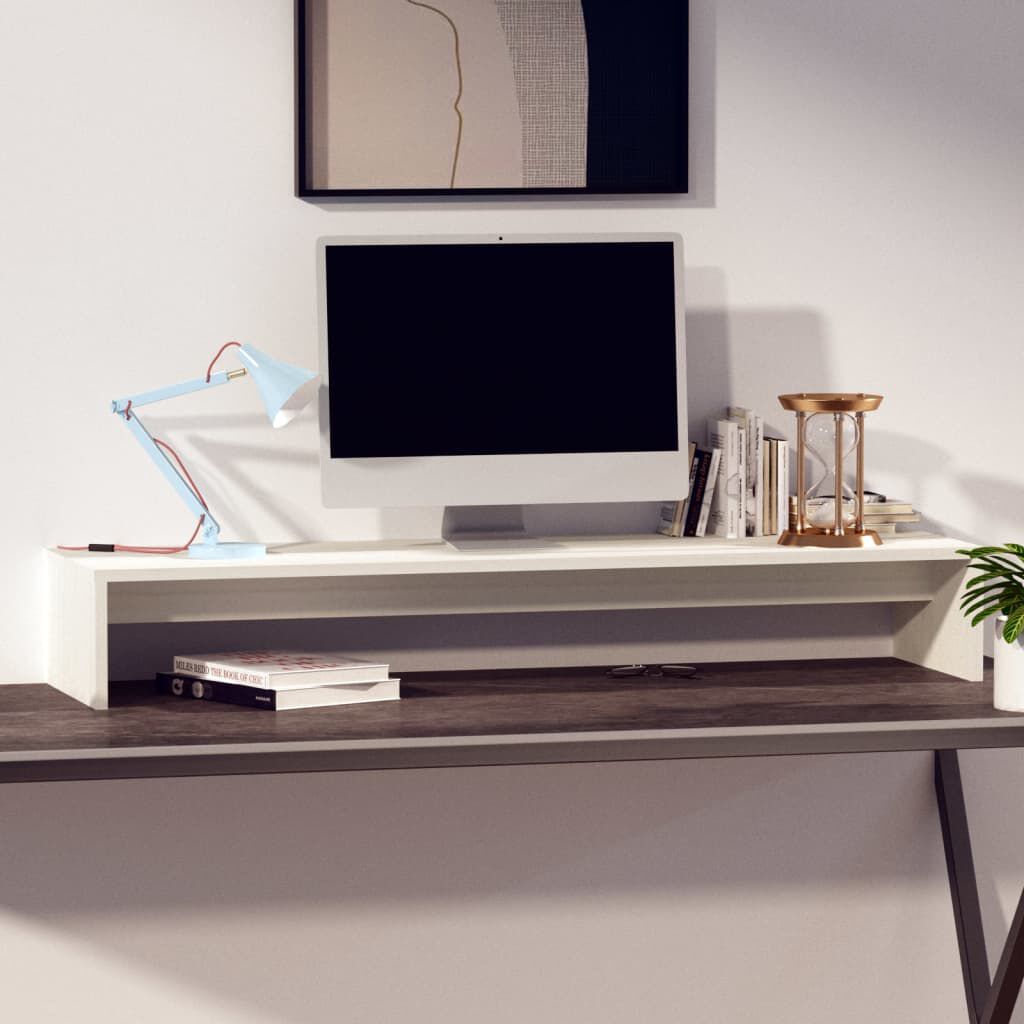 vidaXL Βάση Οθόνης Λευκή 100 x 27 x 15 εκ. από Μασίφ Ξύλο Πεύκου