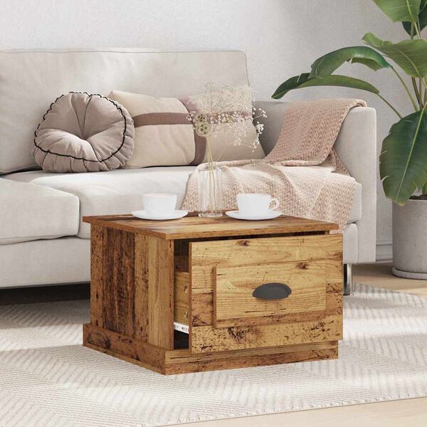 vidaXL Τραπεζάκι σαλονιού with Drawer Παλαιό ξύλο 50 x 50 x 35 cm