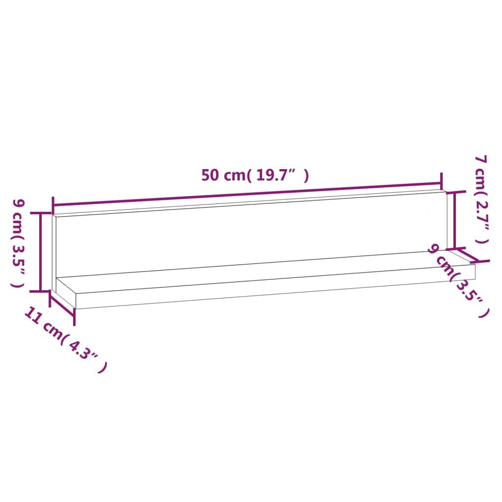vidaXL Ράφια Τοίχου 2 τεμ. 50 x 11 x 9 εκ. από Μασίφ Ξύλο Πεύκου