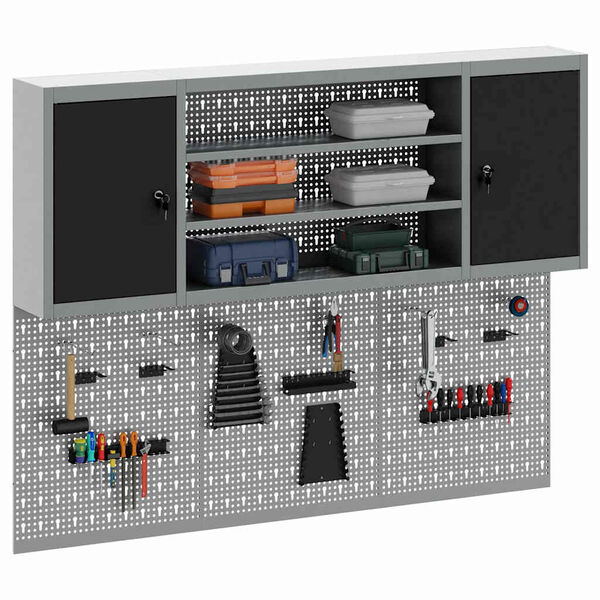 vidaXL Σετ Ντουλαπιού Εργαλείων και Ταμπλό με ράφι 6 pcs Μαύρο