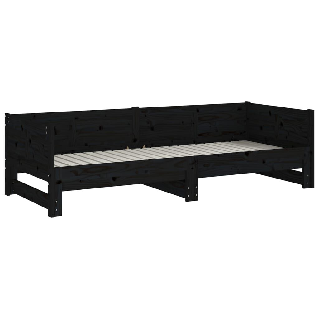 vidaXL Καναπές Κρεβάτι Συρόμενος Μαύρος 2x(80x200) εκ. από Μασίφ Πεύκο