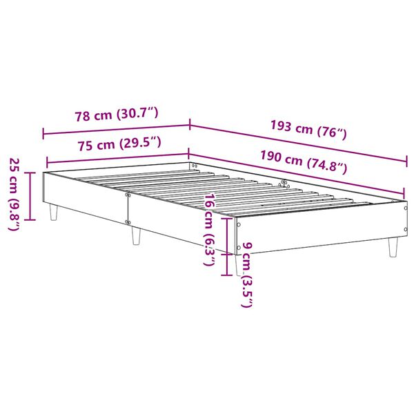 vidaXL Πλαίσιο κρεβατιού χωρίς στρώμα Sonoma Oak 75x190 cm