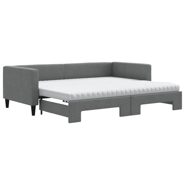 vidaXL Καναπές Κρεβάτι Συρόμενος Σκούρο γκρι 90x190 εκ Ύφασμα Στρώματα