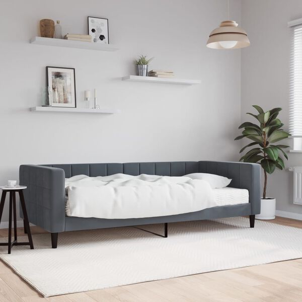 vidaXL Κρεβάτι ημέρας με στρώμα σκούρο γκρι 90x190 cm Βελούδο