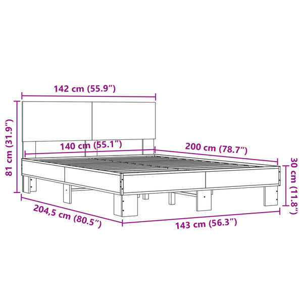vidaXL Πλαίσιο Κρεβατιού Μαύρο 140x200 εκ. Επεξεργ. Ξύλο και Μέταλλο