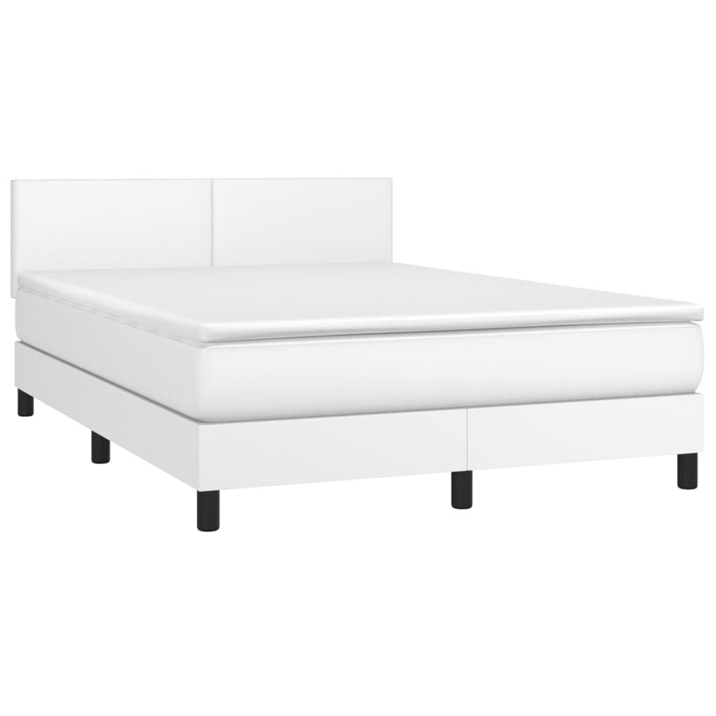 vidaXL Κρεβάτι Boxspring με Στρώμα & LED Λευκό 140x190 εκ. Συνθ. Δέρμα