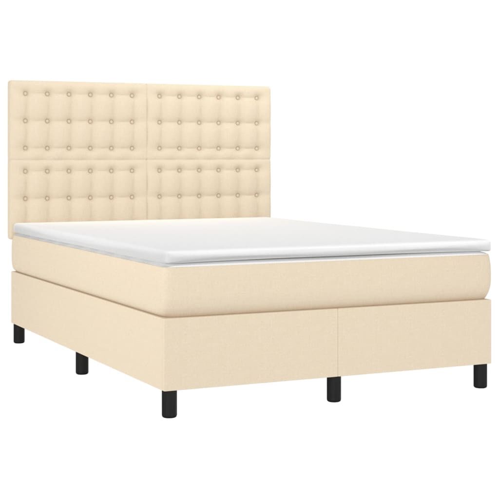vidaXL Κρεβάτι Boxspring με Στρώμα & LED Κρεμ 140x190 εκ. Υφασμάτινο