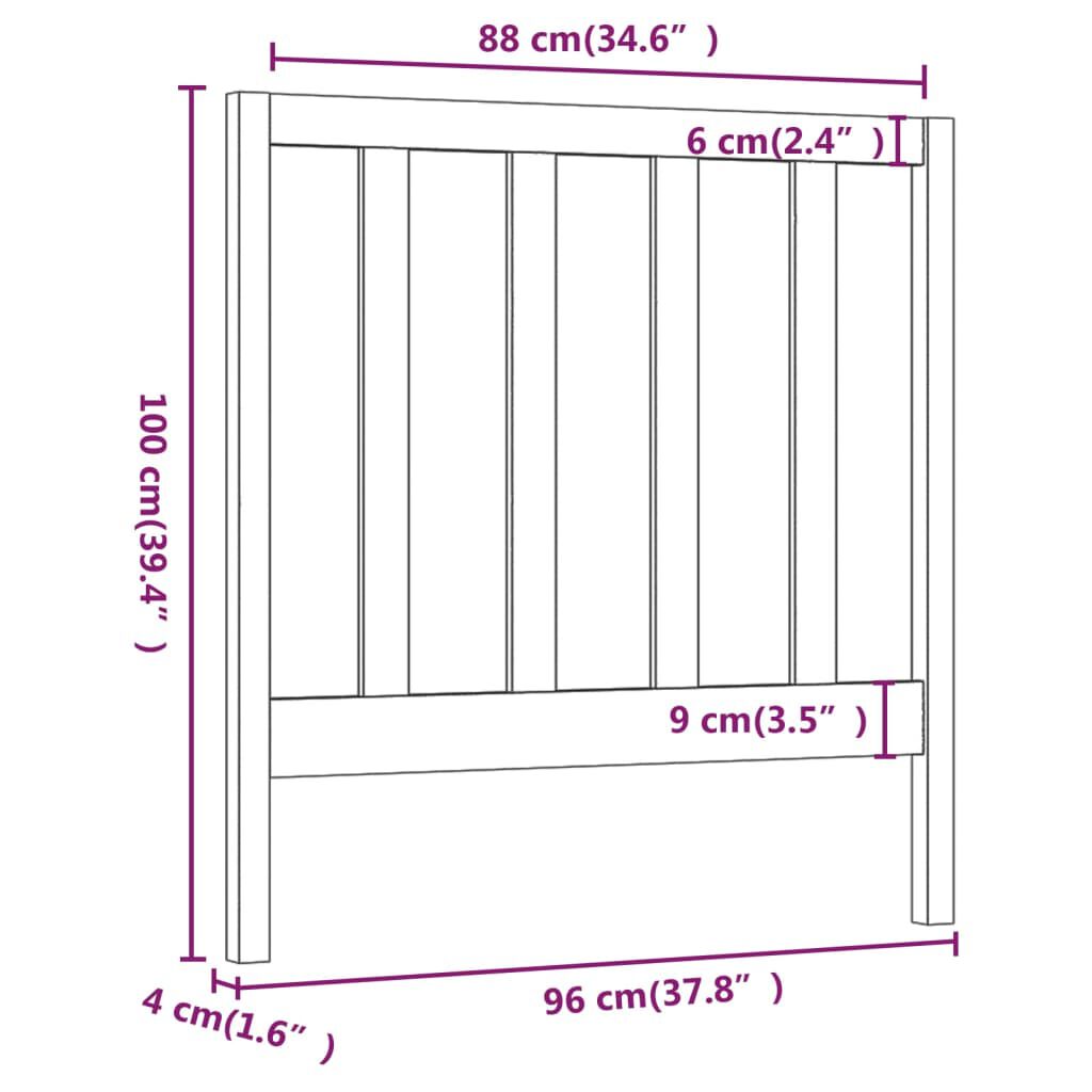 vidaXL Κεφαλάρι Κρεβατιού Μαύρο 96 x 4 x 100 εκ. από Μασίφ Ξύλο Πεύκου