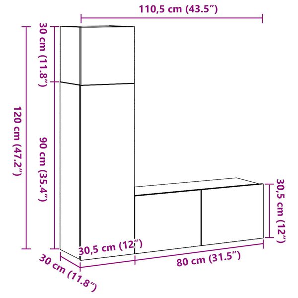 vidaXL Σετ επίπλου τηλεόρασης 3 pcs Μαύρη δρυς 130.5 x 30 x 140 εκ