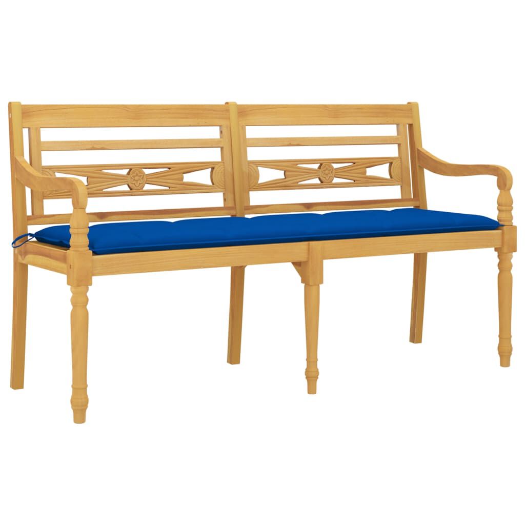 vidaXL Παγκάκι Batavia 150 εκ. από Μασίφ Ξύλο Teak με Μπλε Μαξιλάρι