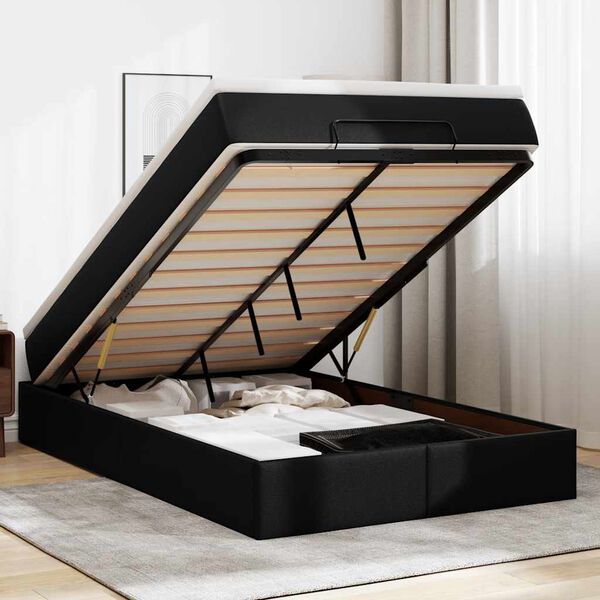 vidaXL Οθωμανικό κρεβάτι με στρώμα Μαύρο 120x200 cm Faux Leather