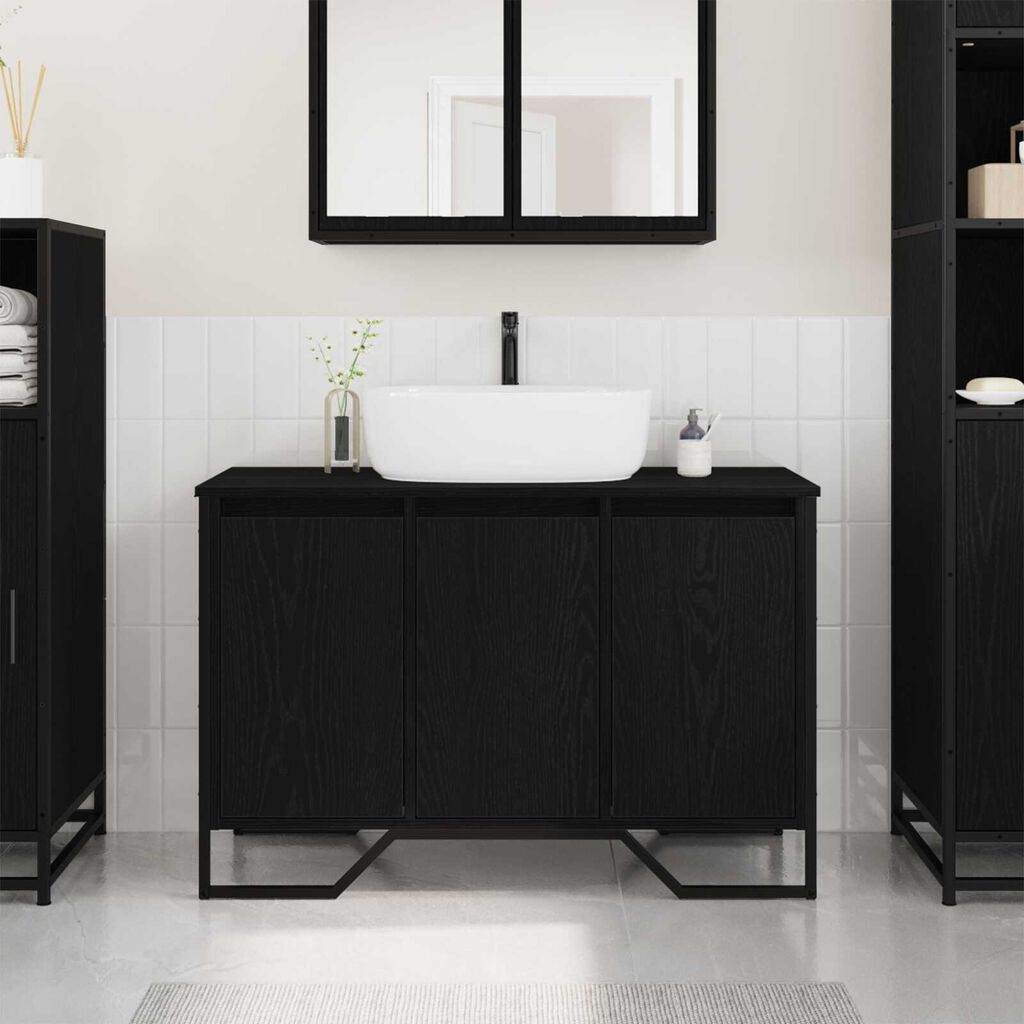 vidaXL Ντουλάπι Νιπτήρα Μαύρη Δρυς 91x35x60 cm Επεξεργασμένο Ξύλο