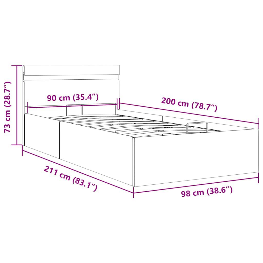 vidaXL Πλαίσιο Κρεβατιού με Αποθ. Χώρο/LED Σκ. Γκρι 90x200 εκ. Ύφασμα