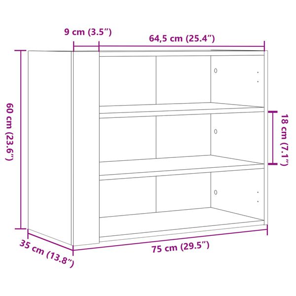 vidaXL Ντουλάπι Τοίχου Γκρι Σκυρ. 75x35x60 εκ. Επεξεργασμένο Ξύλο