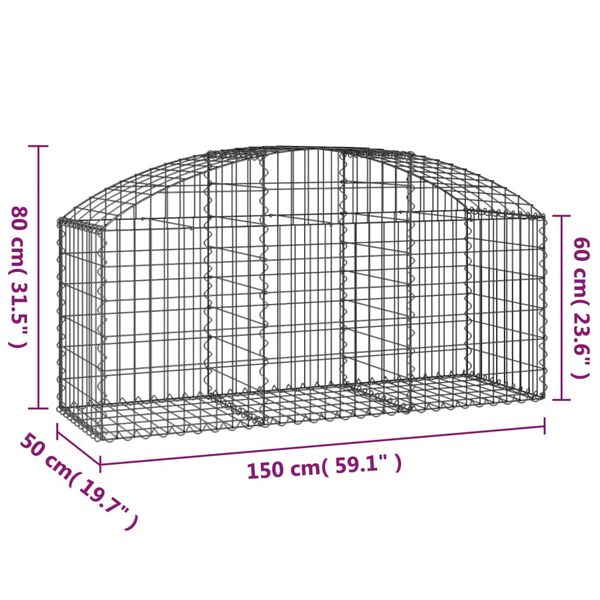 vidaXL Συρματοκιβώτιο Τοξωτό 150x50x60/80εκ. από Γαλβανισμένο Χάλυβα