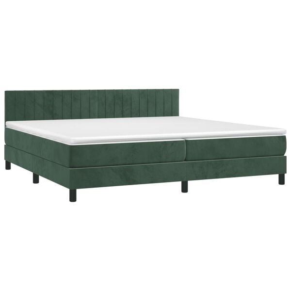 vidaXL Κρεβάτι Boxspring με Στρώμα & LED Σκ. Πράσινο 200x200εκ Βελούδο