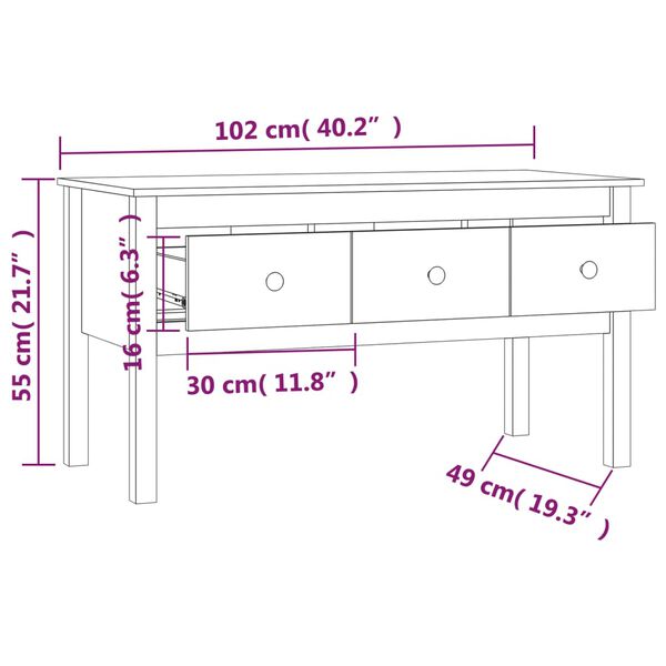 vidaXL Τραπεζάκι Σαλονιού Μαύρο 102x49x55 εκ. από Μασίφ Ξύλο Πεύκου