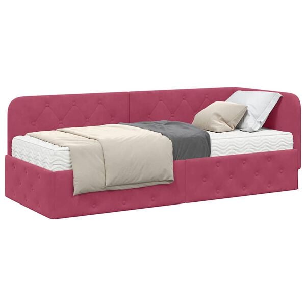 vidaXL Κρεβάτι Γωνίας με στρώμα Κόκκινο 80 x 200 cm Βελούδο