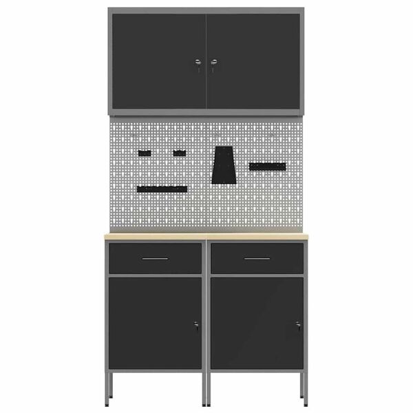 vidaXL Ντουλάπα Εργασίας με συρτάρι 5 pcs Μαύρο 100 x 55 x 200 εκ