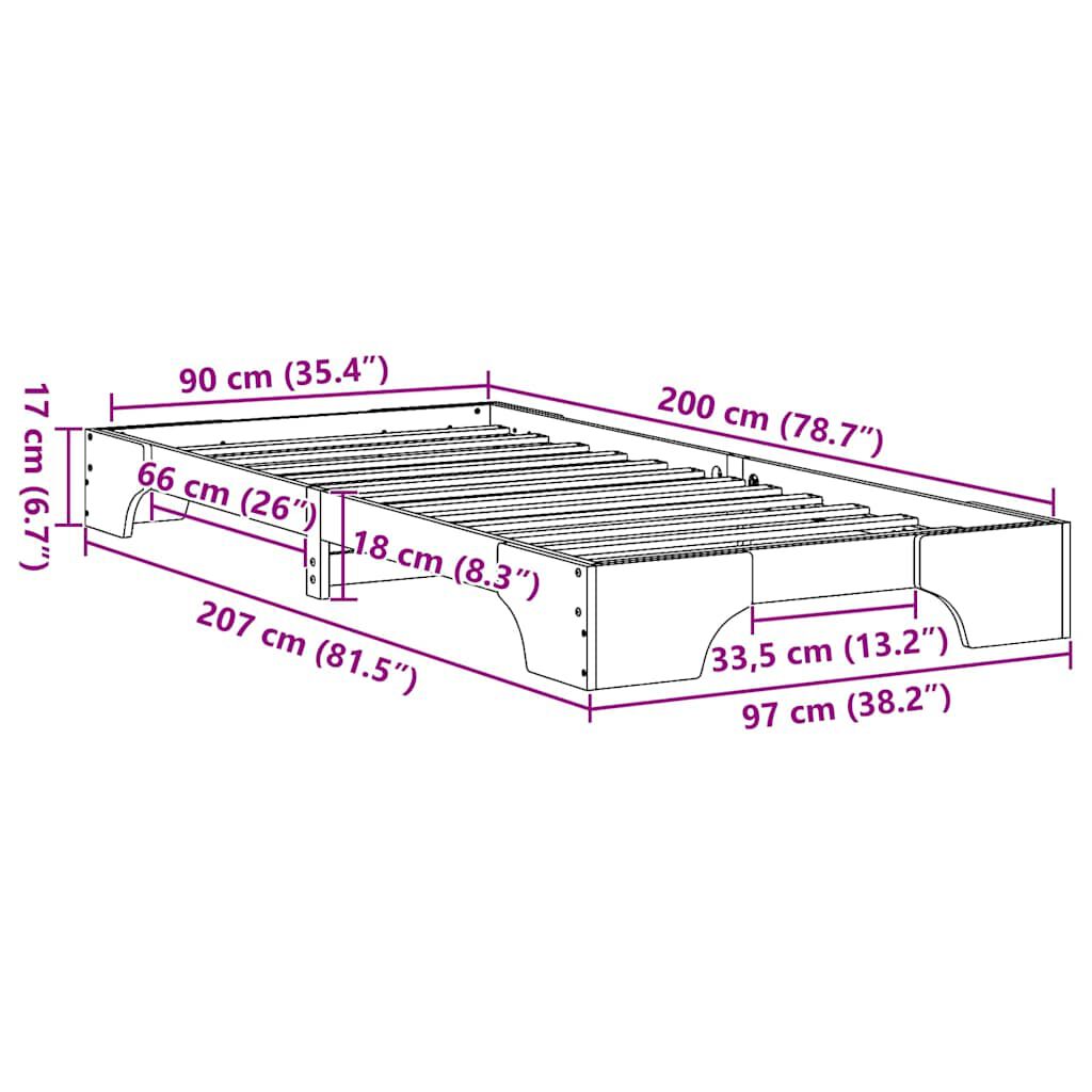 vidaXL Σκελετός Κρεβατιού Λευκό 207 x 97 x 17 εκ. Μασίφ ξύλο πεύκου