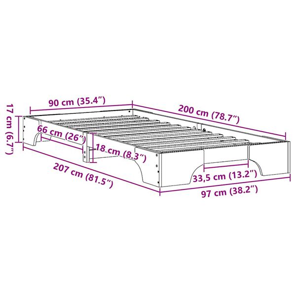 vidaXL Σκελετός Κρεβατιού Λευκό 207 x 97 x 17 εκ. Μασίφ ξύλο πεύκου