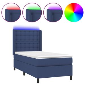 vidaXL Κρεβάτι Boxspring με Στρώμα & LED Μπλε 100x200 εκ. Υφασμάτινο