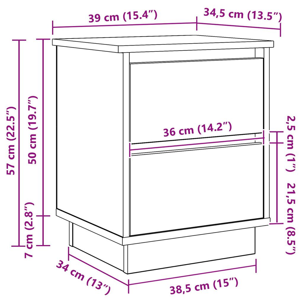vidaXL Κομοδίνο με LED Φώτα Συγκεκριμένου Γκρι 39x34.5x50 cm