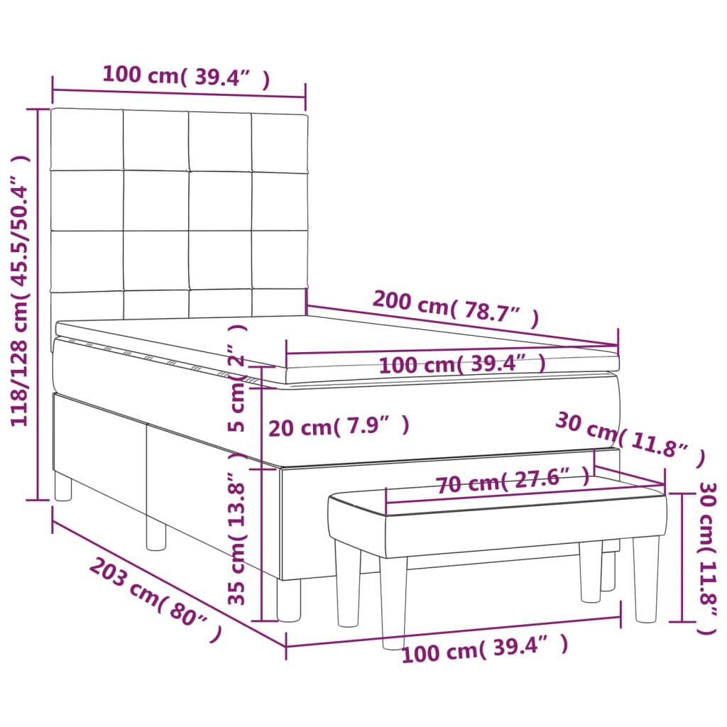 vidaXL Κρεβάτι Boxspring με Στρώμα Ροζ 100x200 εκ. Βελούδινο