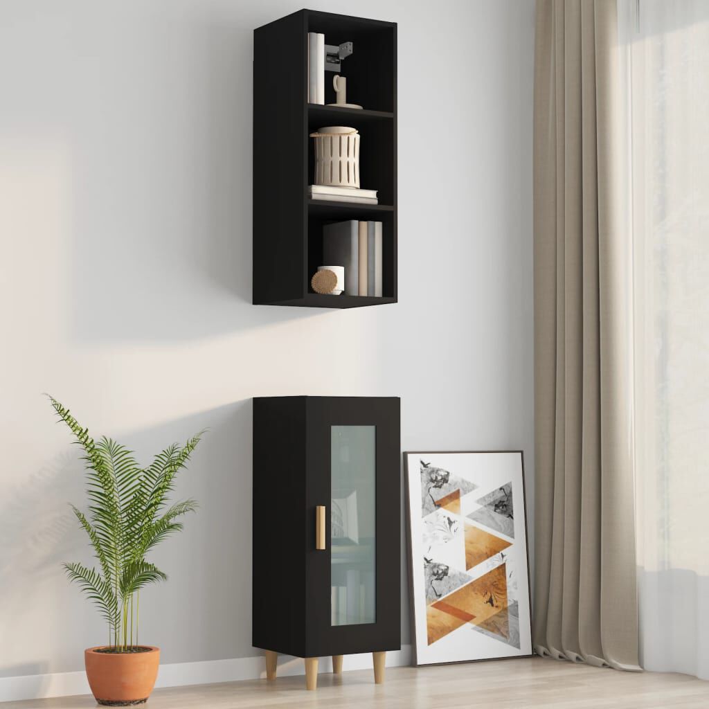 vidaXL Ντουλάπι Τοίχου Μαύρο 34,5x32,5x90 εκ. Επεξεργασμένο Ξύλο
