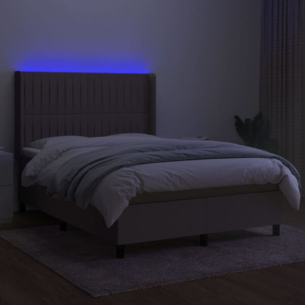 vidaXL &Kappa;&rho;&epsilon;&beta;ά&tau;&iota; Boxspring &mu;&epsilon; &Sigma;&tau;&rho;ώ&mu;&alpha; & LED Taupe 140x200 &epsilon;&kappa;. &Upsilon;&phi;&alpha;&sigma;&mu;ά&tau;&iota;&nu;&omicron;