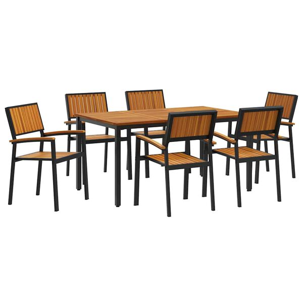 vidaXL Σέτ φαγητού για κήπο 7 pcs Μαύρο και καφέ 150 x 90 x 75 cm