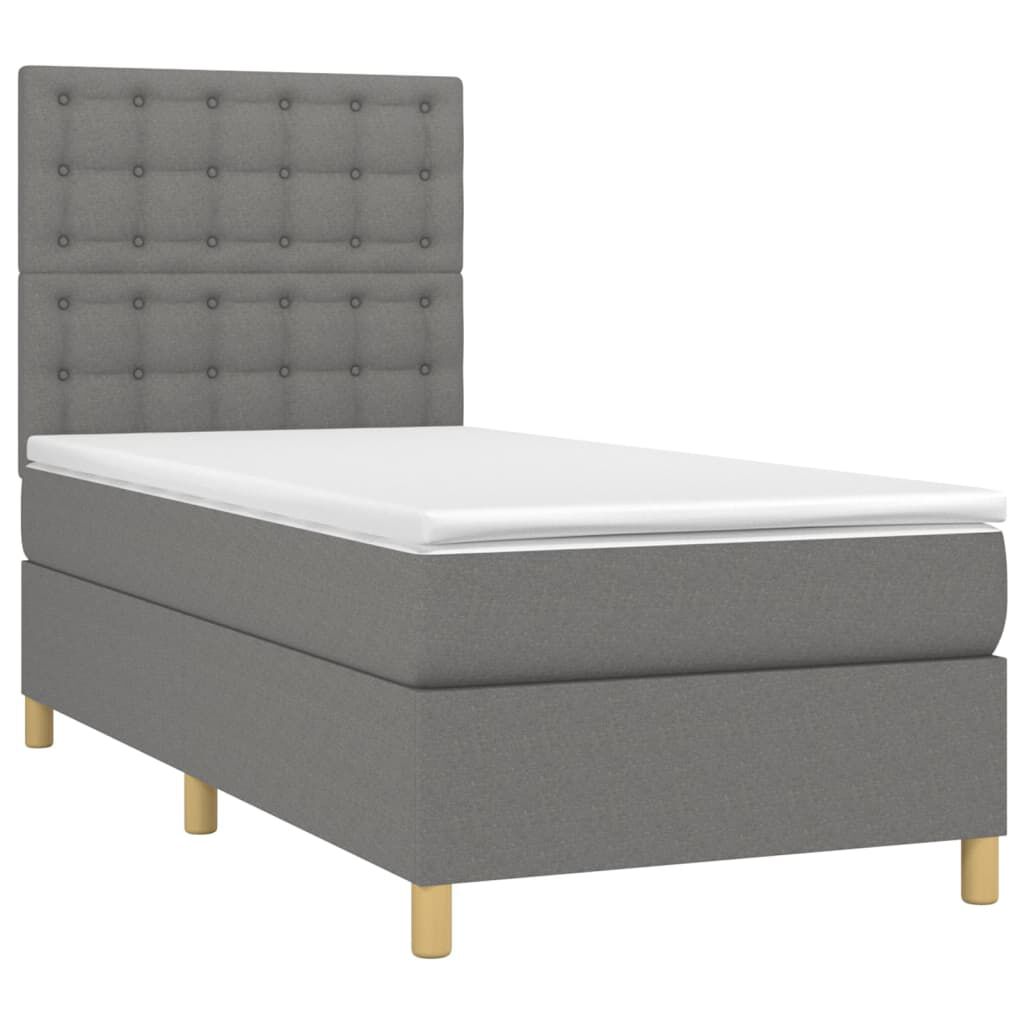 vidaXL Κρεβάτι Boxspring με Στρώμα & LED Σκ.Γκρι 90x190 εκ. Υφασμάτινο