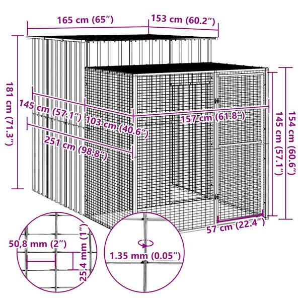 vidaXL Κλουβί για Κότες με Αυλή Ανθρακί 165x251x181 εκ Γαλβαν. Χάλυβας