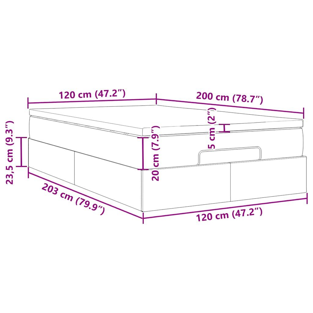 vidaXL Οθωμανικό κρεβάτι με στρώμα Σκούρο γκρι 120x200cm Velvet