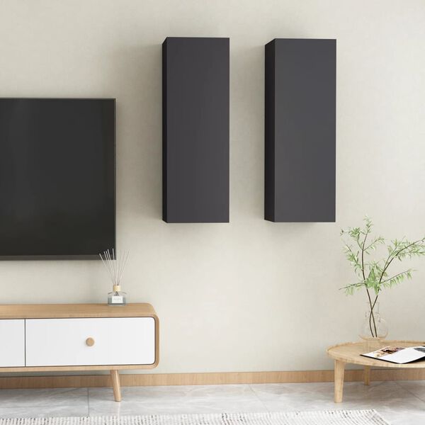 vidaXL Έπιπλα Τηλεόρασης 2 τεμ. Γκρι 30,5 x 30 x 90 εκ. από Επεξ. Ξύλο