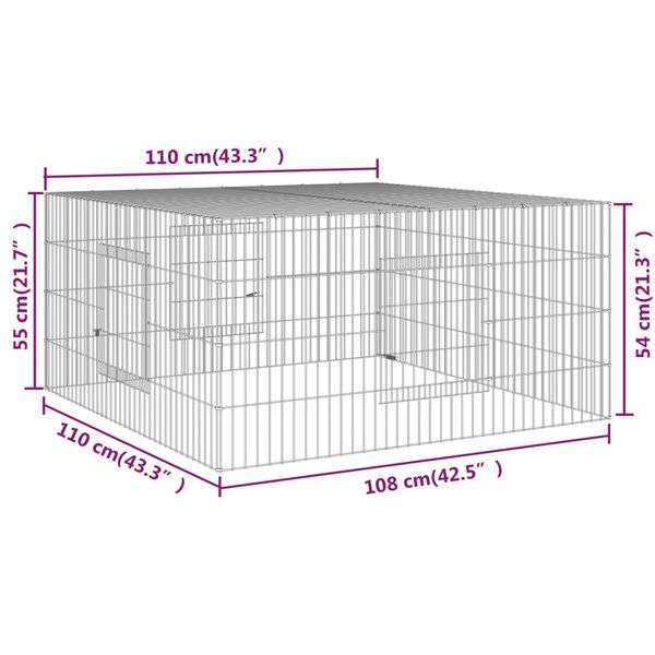 vidaXL Κλουβί Κουνελιών 110x110x55 εκ. από Γαλβανισμένο Σίδερο