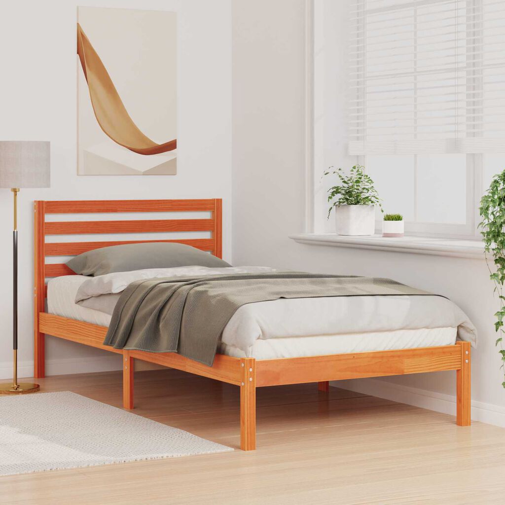 vidaXL Σκελετός Κρεβατιού Καφέ κεριού 75 x 190 cm Συμπαγές ξύλο πεύκου