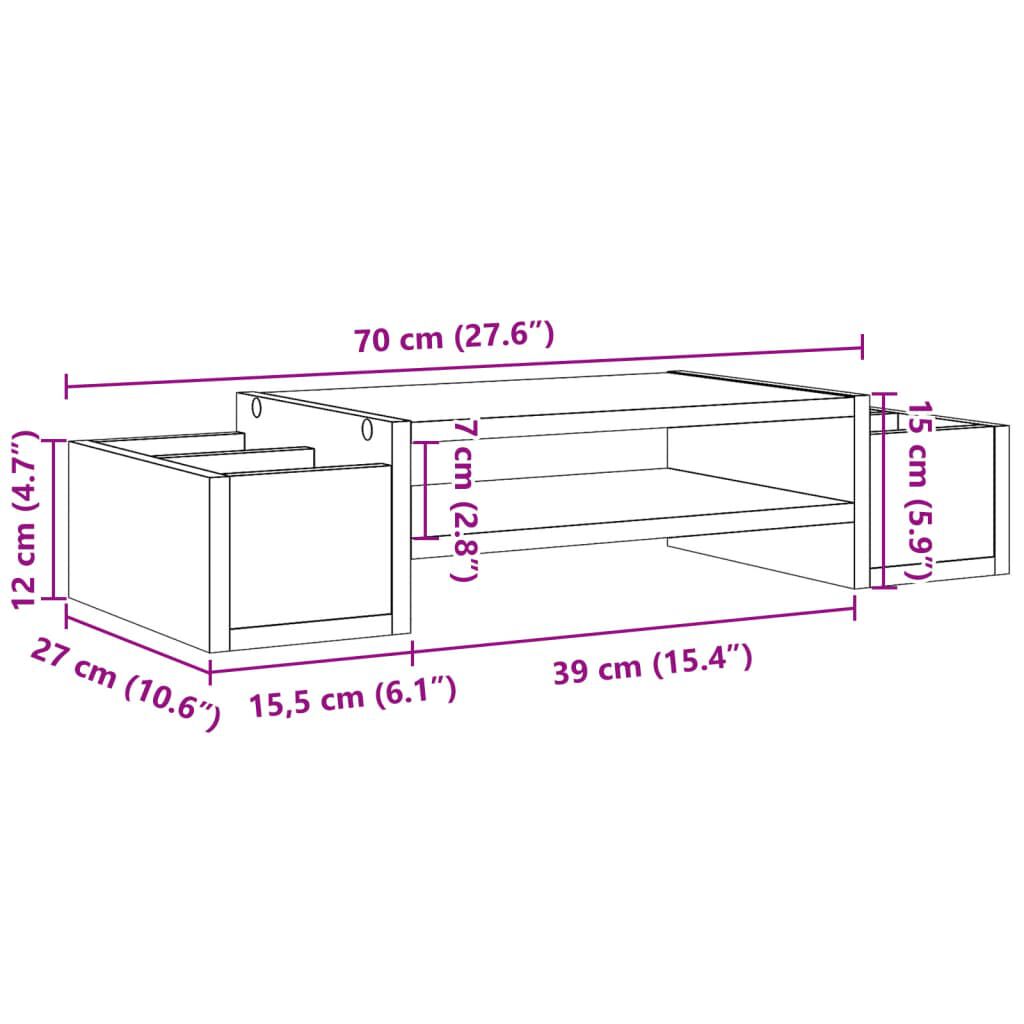 vidaXL Βάση Οθόνης με Αποθ. Γκρι Σκυρ. 70x27x15 εκ. Επεξεργ. Ξύλο
