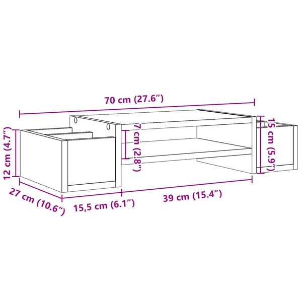 vidaXL Βάση Οθόνης με Αποθ. Γκρι Σκυρ. 70x27x15 εκ. Επεξεργ. Ξύλο