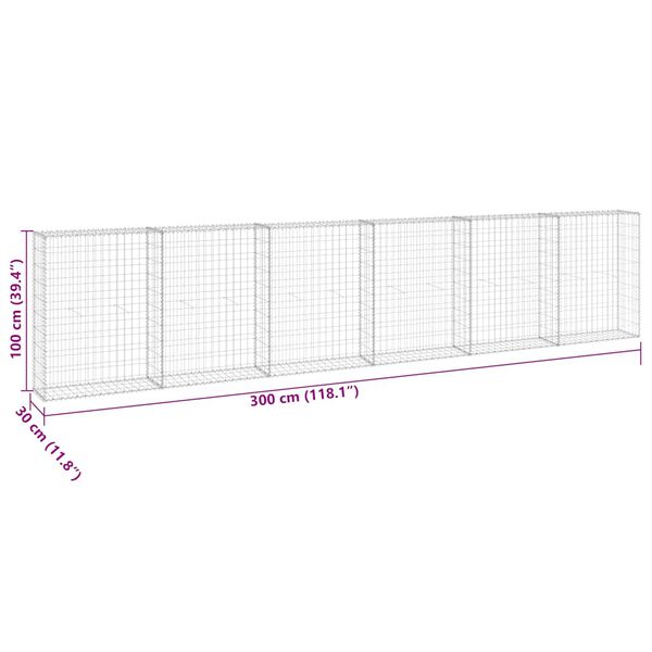 vidaXL Συρματοκιβώτιο Τοίχος 300x30x100 εκ. Γαλβαν.Χάλυβας + Καλύμματα