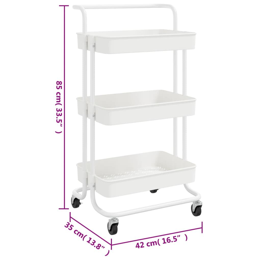 vidaXL Τρόλεϊ Κουζίνας 3 Επιπέδων Λευκό 42 x 35 x 85 εκ. Σίδερο/ABS